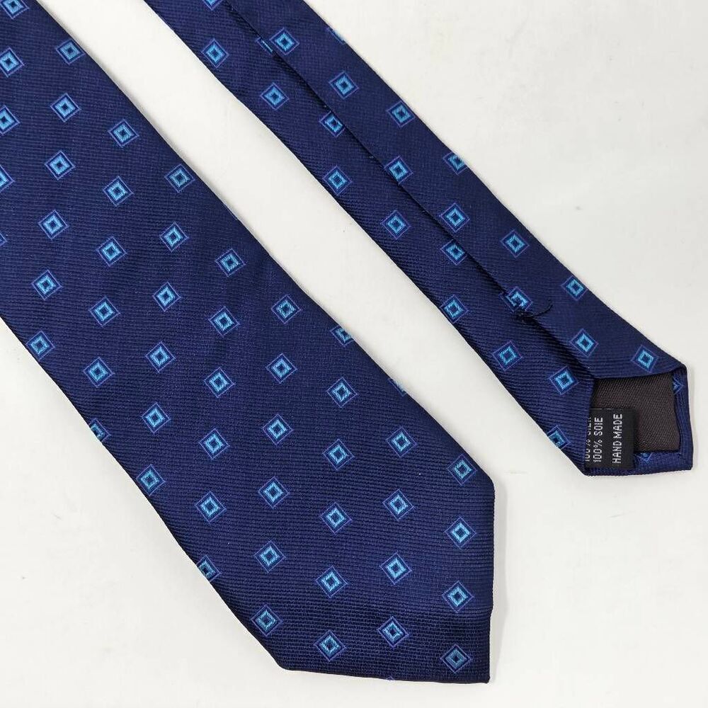 TATTERSALL LONDON SILK TIE BLUE GEOMETRIC SQUARES SATIN LUXURY 3" X 59"